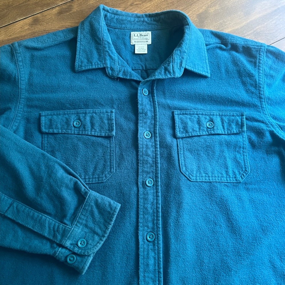 LL Bean Vtg Chamois Cloth Shirt Mens XL Reg Teal Blue Heavy Cotton Button Up